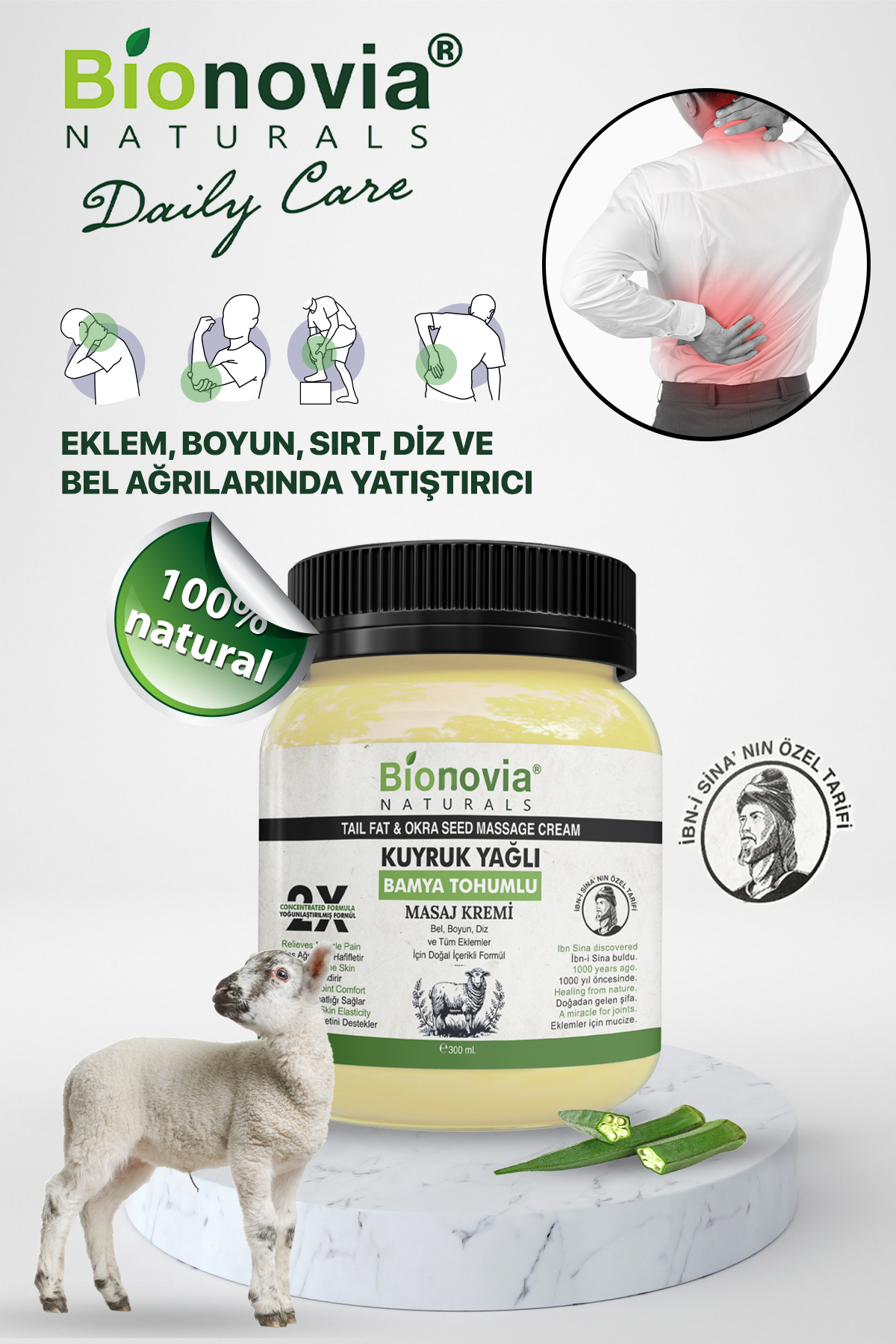 Bionovia Kuyruk Yağlı Bamya Tohumlu Doğal Ağrı Kesici Merhem 300 Ml