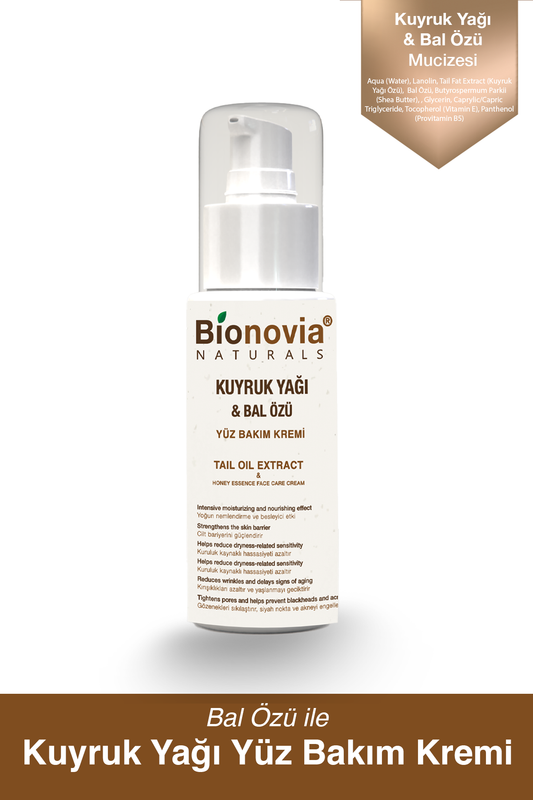 Bionovia Kuyruk Yağı ve Bal Özlü Doğal Nemlendirici Kırışıklık Karşıtı Yüz Bakım Kremi 100 ml